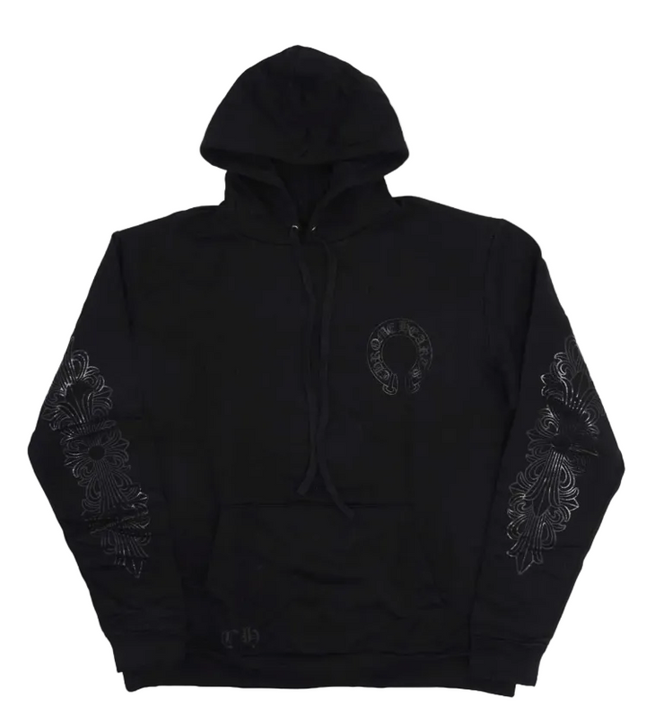 Chrome Hearts Black Pullover Horseshoe Floral Hoodie Black