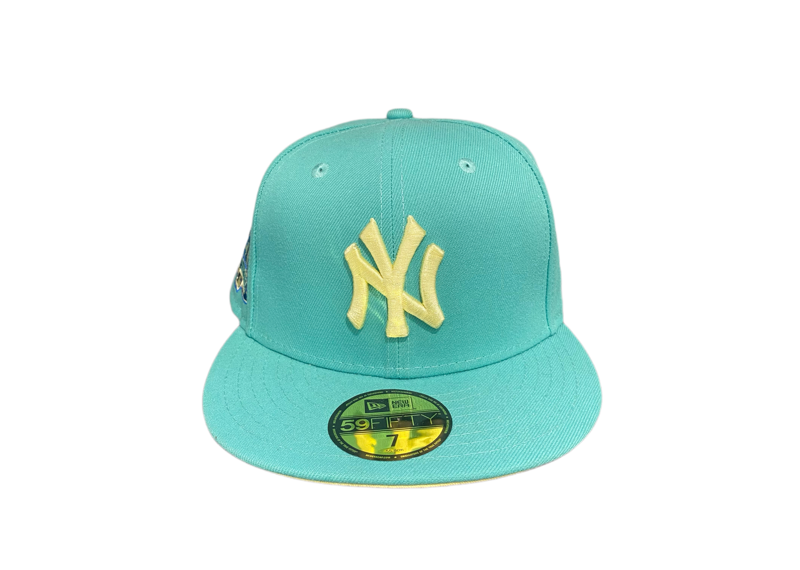 New York Yankees 27 World Champions Patch Teal Yellow Fitted
